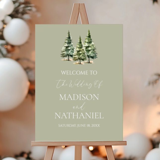 Winter Snowy Pine Tree Wedding Welcome Sign (Creator Uploaded)