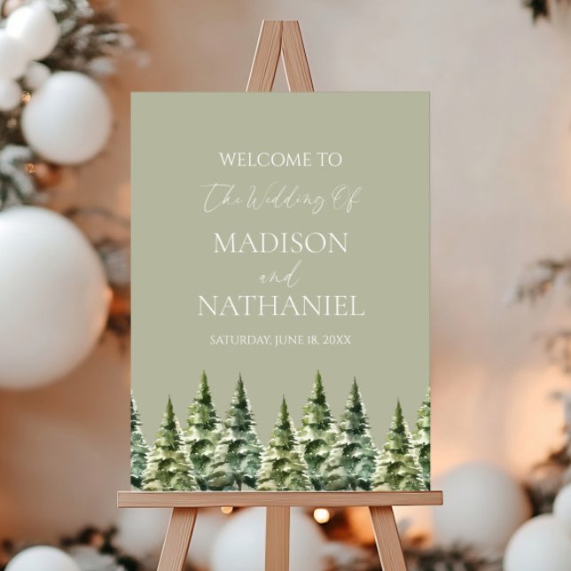 Winter Snowy Pine Tree Wedding Welcome Sign (Creator Uploaded)
