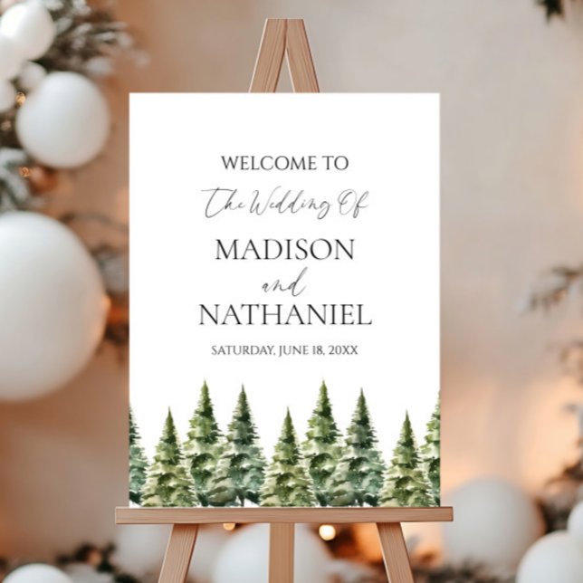 Winter Snowy Pine Tree Wedding Welcome Sign (Creator Uploaded)