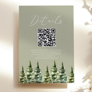 Winter Snowy Pine Trees QR Code Wedding Details Enclosure Card