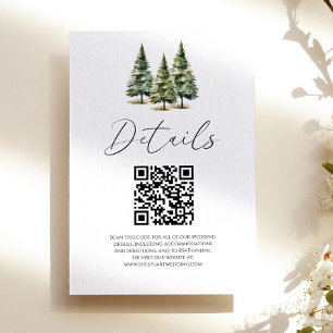 Winter Snowy Pine Trees QR Code Wedding Details Enclosure Card