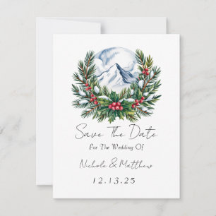 Winter Snowy Pine Wreath Save The Date Card