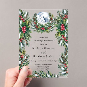Winter Snowy Pine Wreath Wedding Celebration Acrylic Invitations