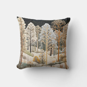 Winter Snowy Quilt Throw Pillow