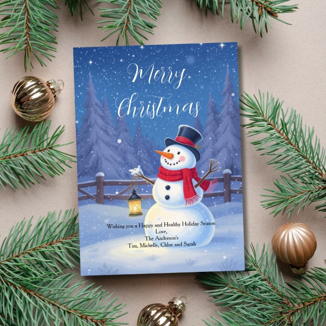 Winter Snowy Snowman Holiday Christmas Card (Snowy Winter Scene with Snowman Christmas Holiday Card. Printed or Digital Download)