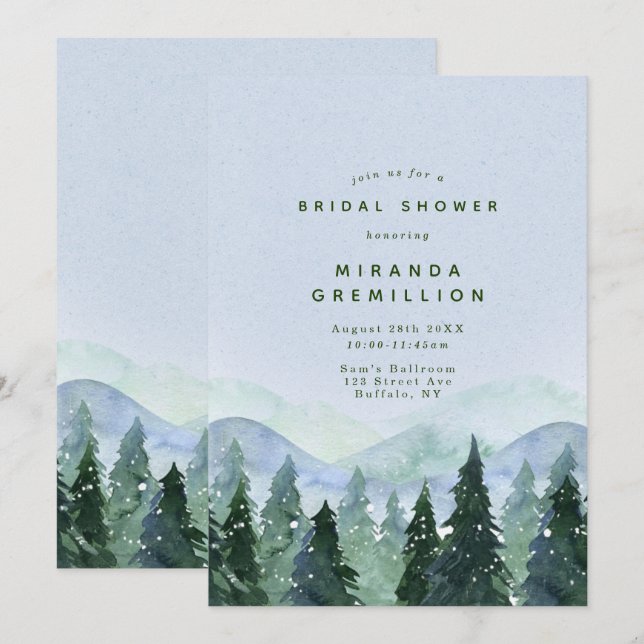 Winter Snowy Wilderness Trees Bridal Shower Invitation (Front/Back)