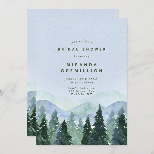 Winter Snowy Wilderness Trees Bridal Shower Invitation