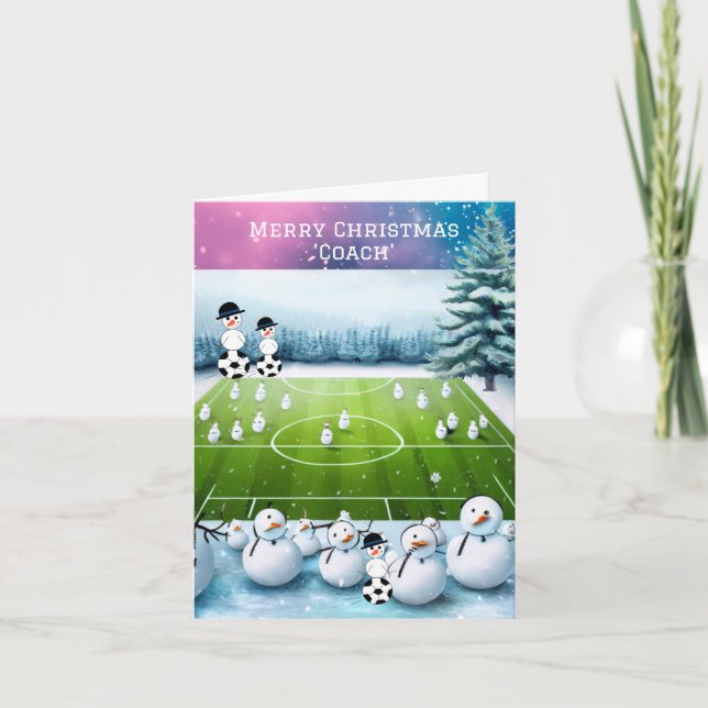 Winter Soccer Snowmen Coach Christmas Card (Front)