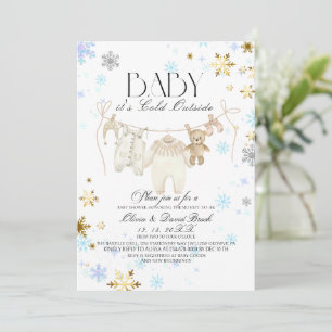 Winter Soft Clothes Line Baby Shower Invitation