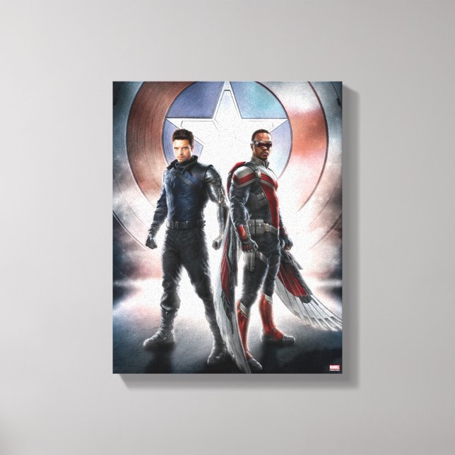 Winter Soldier & The Falcon in Front of Shield Canvas Print (Front)