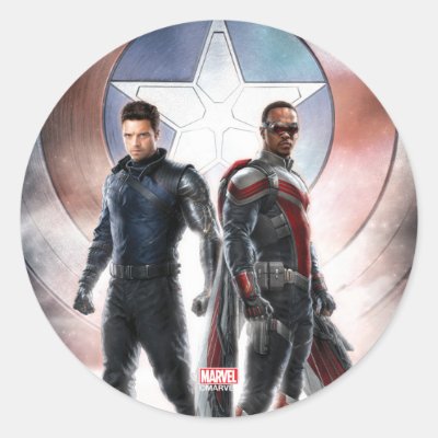 Winter Soldier &amp; The Falcon in Front of Shield Classic Round Sticker