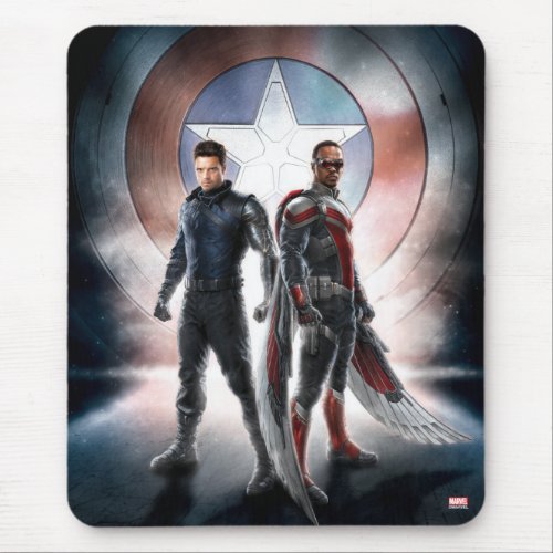 Winter Soldier  The Falcon in Front of Shield Mouse Pad