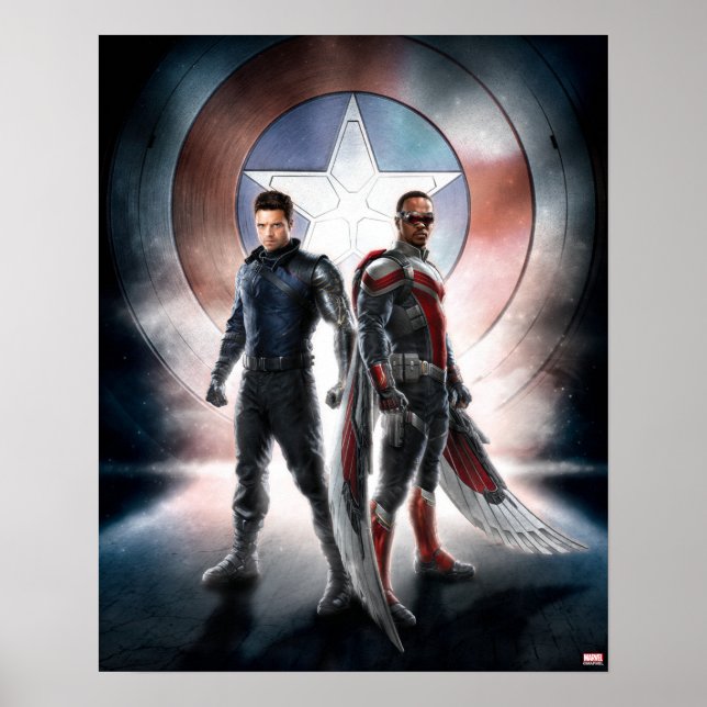 Winter Soldier & The Falcon in Front of Shield Poster (Front)
