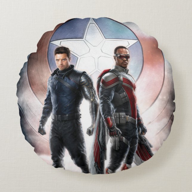 Winter Soldier & The Falcon in Front of Shield Round Pillow (Front)