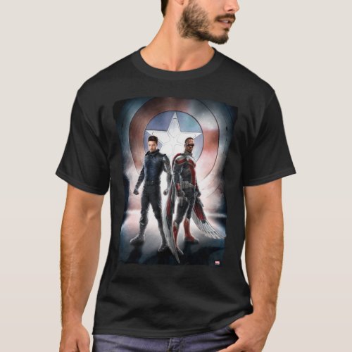 Winter Soldier  The Falcon in Front of Shield T_Shirt