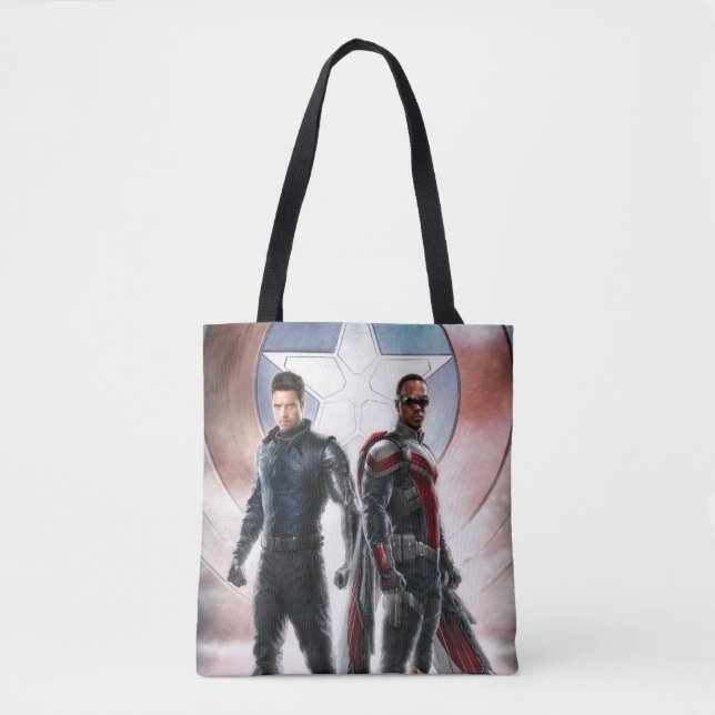 Winter Soldier & The Falcon in Front of Shield Tote Bag (Front)