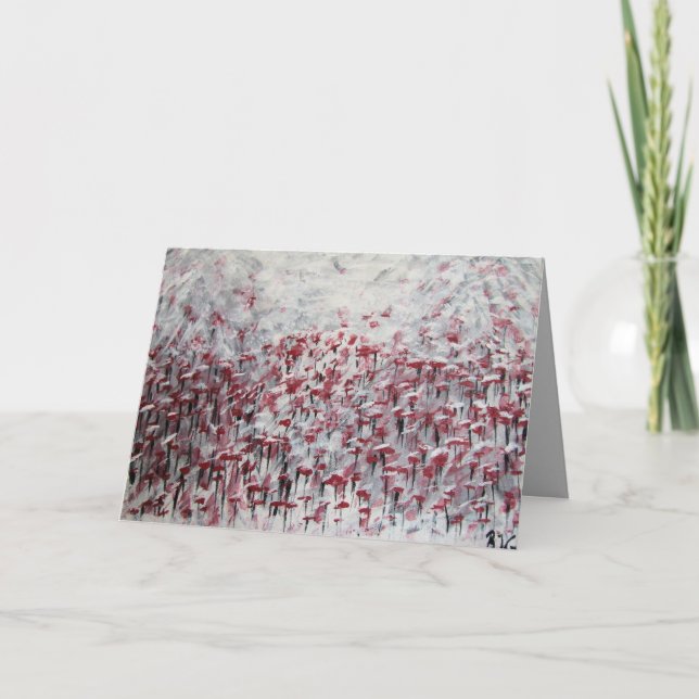 Winter Solstice Abstract Poppies in Winter, Greeti Holiday Card (Front)