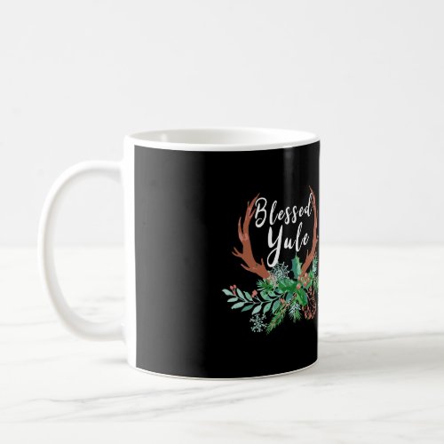 Winter Solstice Blessed Yule Antlers Wreath Coffee Mug