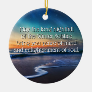 Winter Solstice Blessing Beach and Ocean Night Ceramic Ornament