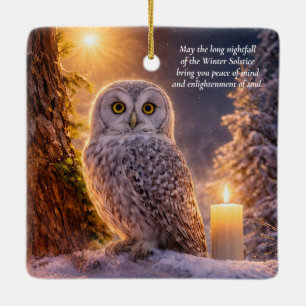 Winter Solstice Blessing Beautiful Owl Candle Ceramic Ornament
