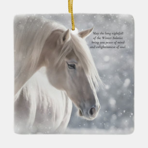 Winter Solstice Blessing Horse and Snow Ceramic Ornament