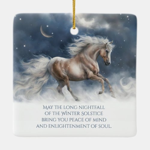 Winter Solstice Blessing Horse Snow Crescent Moon Ceramic Ornament