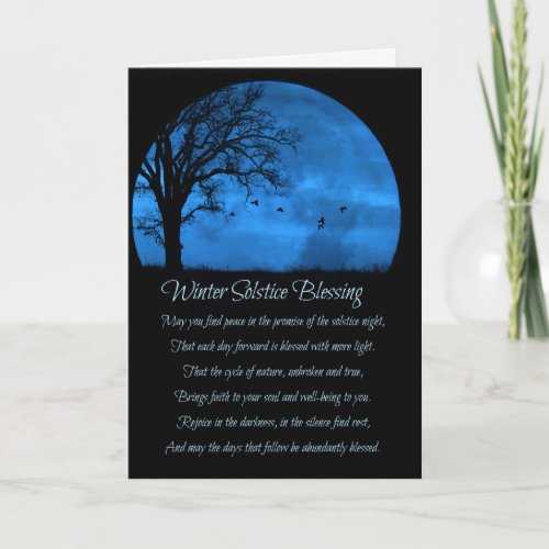 Winter Solstice Blessing Poem Moon Oak Tree Card