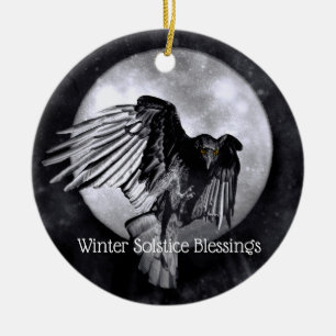 Winter Solstice Blessing Raven or Crow Moon Pagan Ceramic Ornament
