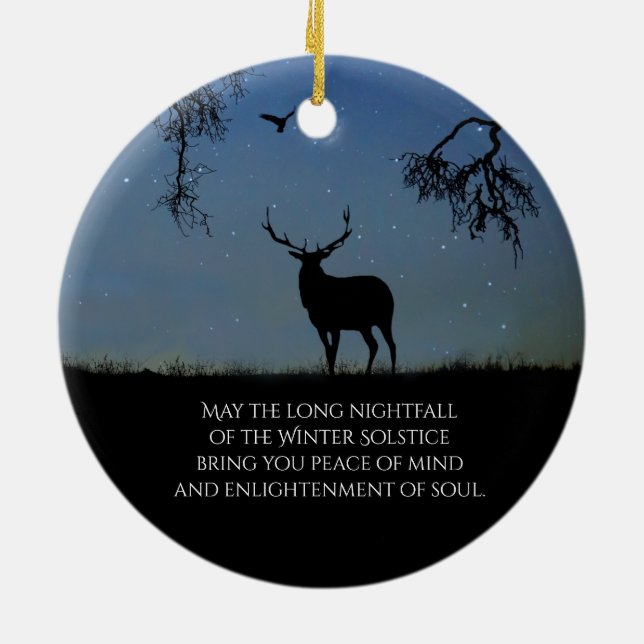Winter Solstice Blessing with Elk and Raven Ceramic Ornament (Back)