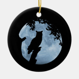 Winter Solstice Blessing with Owl and Moon Ceramic Ornament