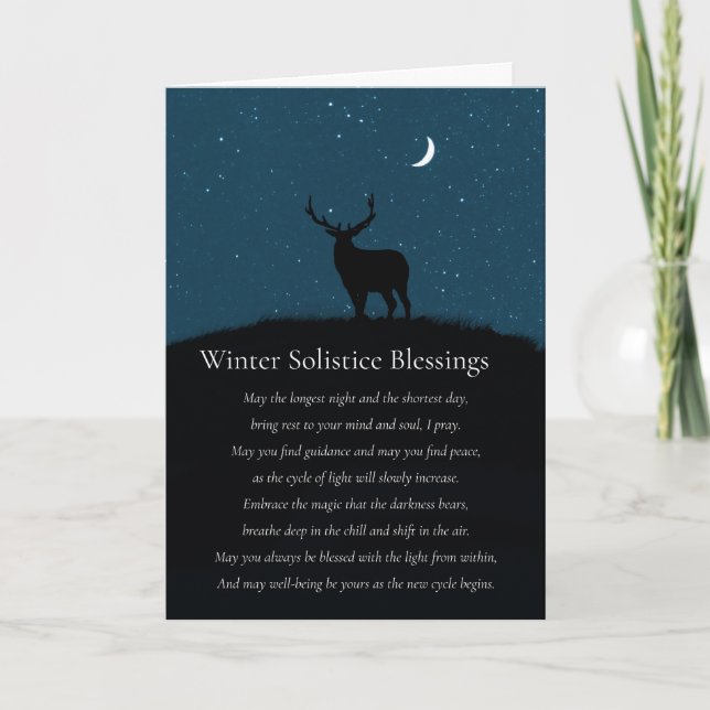 Winter Solstice Blessings Elk Stars Poem Card (Front)