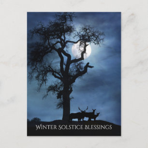 Winter Solstice Blessings Elks and Moon Postcard