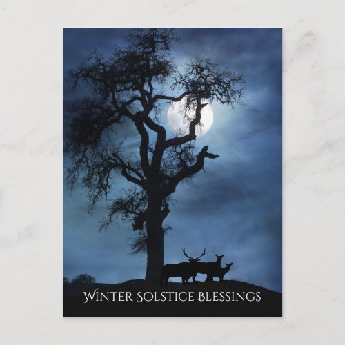 Winter Solstice Blessings Elks and Moon   Postcard