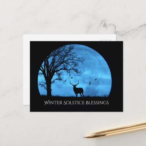 Winter Solstice Blessings Oak Tree Moon Elk Postcard