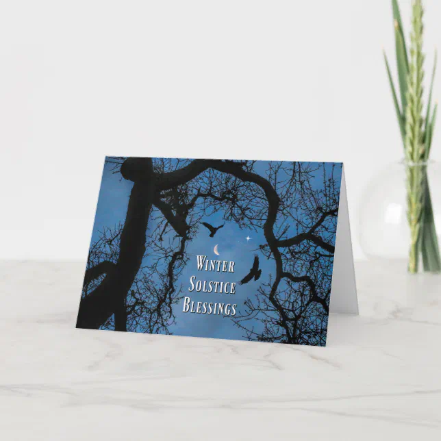 Winter Solstice Blessings Raven Moon And Oak Tree Card Zazzle