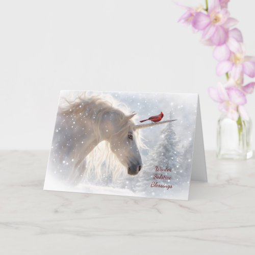 Winter Solstice Blessings Unicorn Cardinal Card