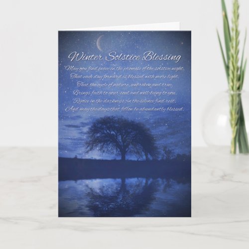 Winter Solstice Blessings with Moon and Oak Tree Card