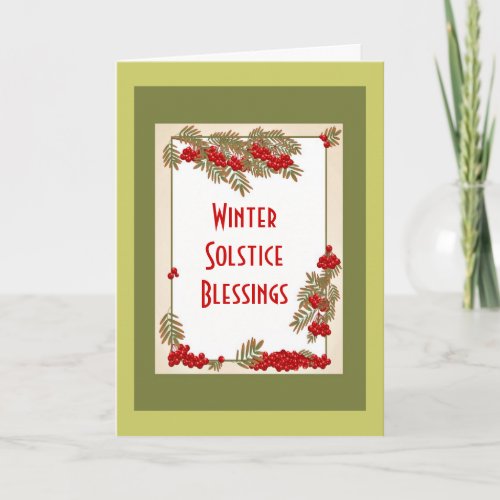 Winter Solstice blessings with rowan red berries Holiday Card