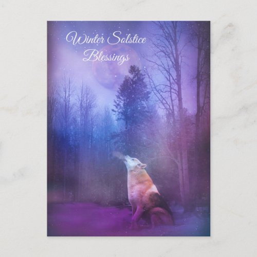 Winter Solstice Blessings Wolf and Snow Postcard