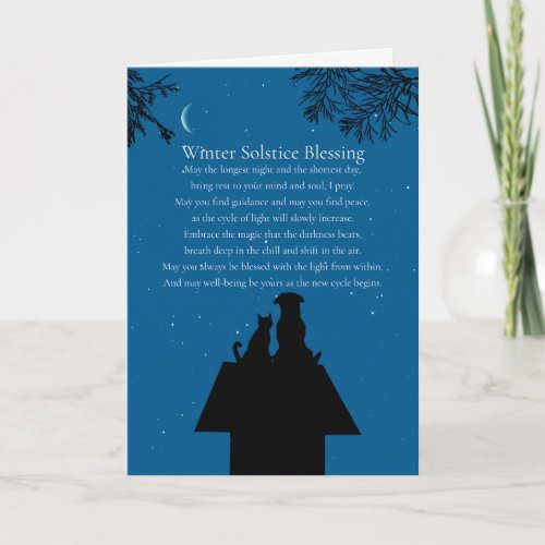 Winter Solstice Cat and Dog Cute Poem Holiday Card