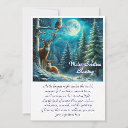Winter Solstice Deer in Snow Holiday Blessing Card