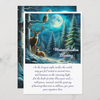 Winter Solstice Deer in Snow Holiday Blessing Card