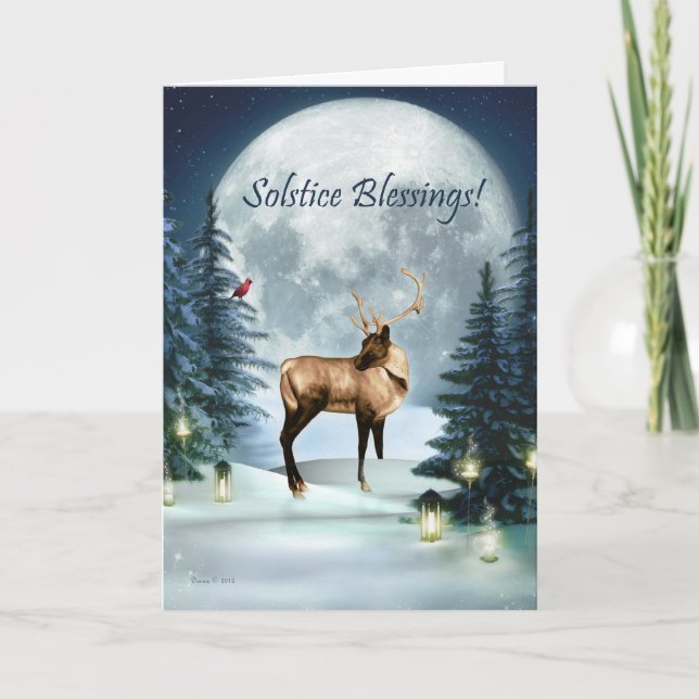 Winter Solstice Deer Stag Holiday Card (Front)
