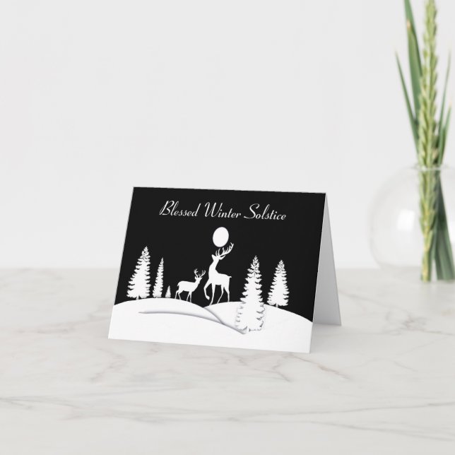 Winter Solstice Deer Under the Full Moon Holiday Card (Front)