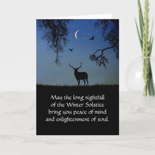 Winter Solstice Elk and Crescent Moon With Ravens Card