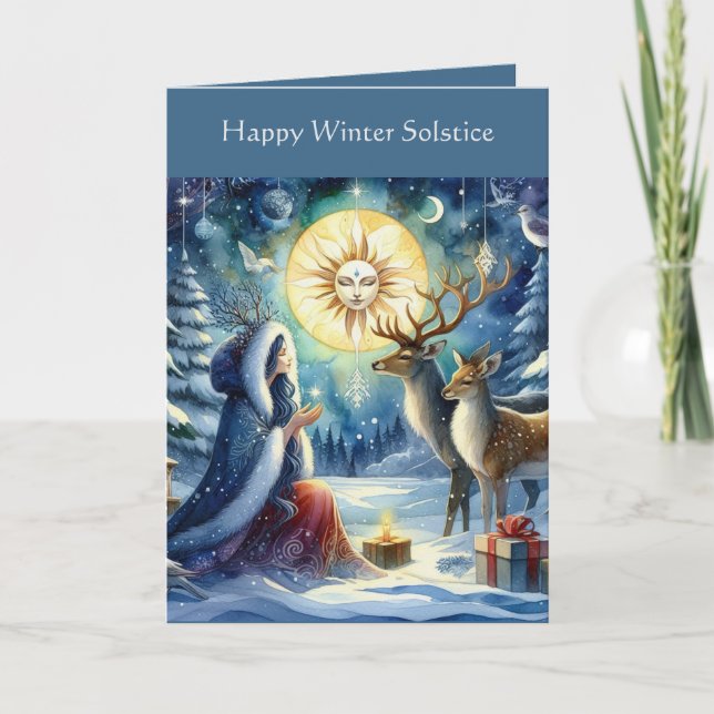 Winter Solstice  Forest Goddess and Deer  Card (Front)