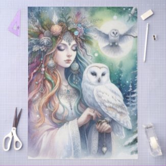 Winter Solstice  Forest Goddess and Owl  Tissue Paper