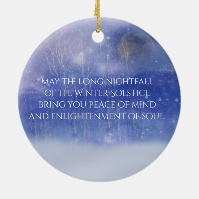 Winter Solstice Forest Snow and Moon Blessing Ceramic Ornament (Back)
