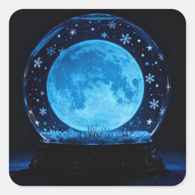 Winter Solstice Full Moon in a Snow Globe Square Sticker (Front)