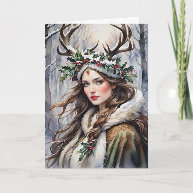 Winter Solstice Goddess in the Forest Holiday Card (Front)